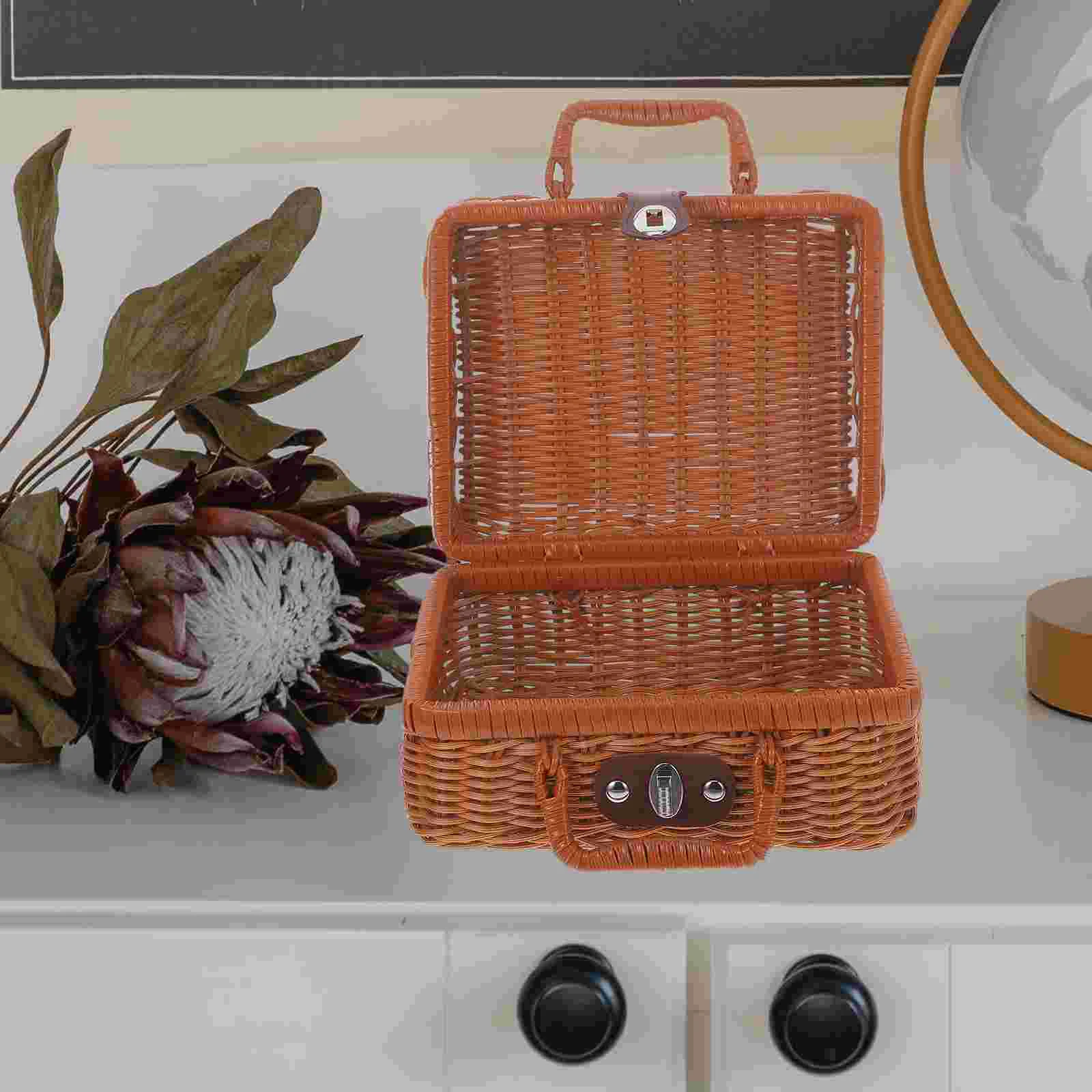 

Imitation Rattan Box Retro Handwoven Case Suitcase Simulated Basket Storage Plastic Vintage Decorative Baby Shelves