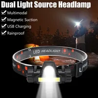 Super Bright LED Headlamp Rechargeable Waterproof Flashlight with XPE COB Beads and Tail Magnet Dual Light Sources Work Light