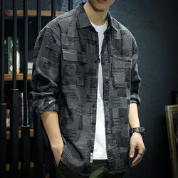 Korean Fashion Luxury Cowboy Lapel Stylish Plaid Single-Breasted Cotton Shirt for Men Spring and Autumn Cotton Shirt Jacket