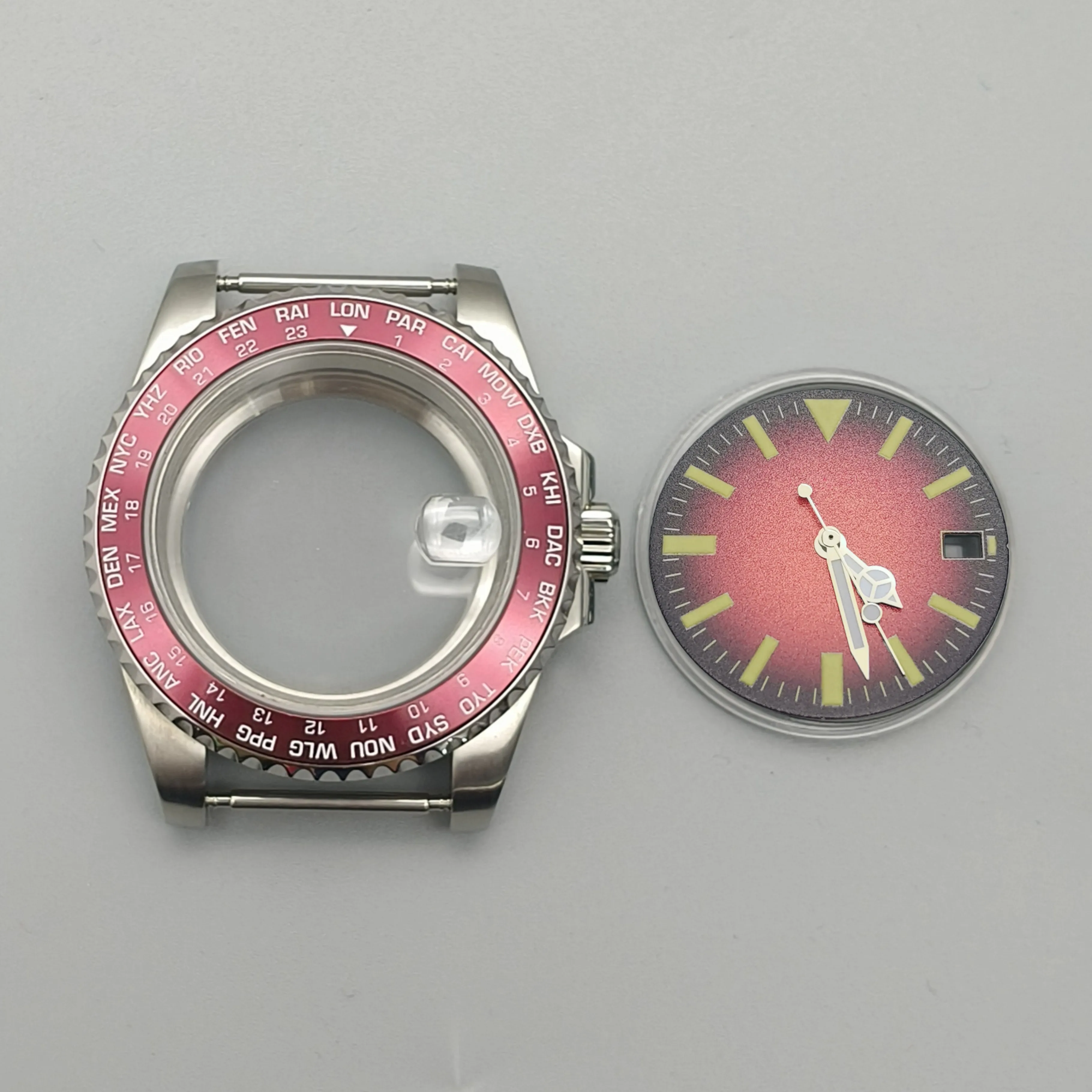 

New 40MM Sapphire Glass Watch Part Case Add Green Luminous Dial With Hands Fit NH35 MIYOTA8215 ETA2836 ETA2824 PT5000 Movement
