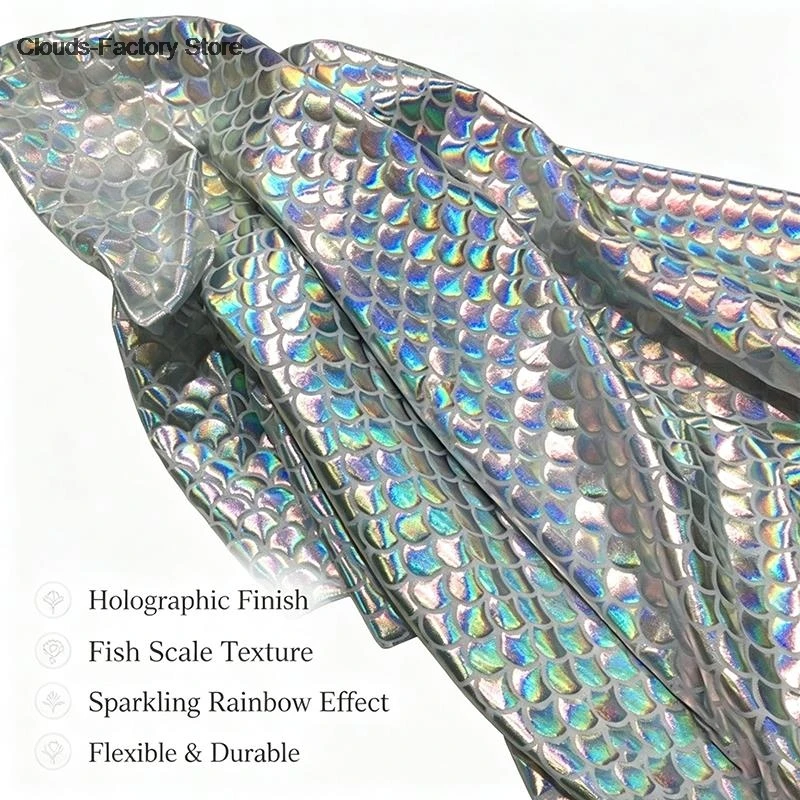 Mermaid fabric Sparkly Hologram Swimsuit Fish Scale 2 ways Stretch fabric Dancer Swimwear 150cm x 100cm -Sold by 1 meter
