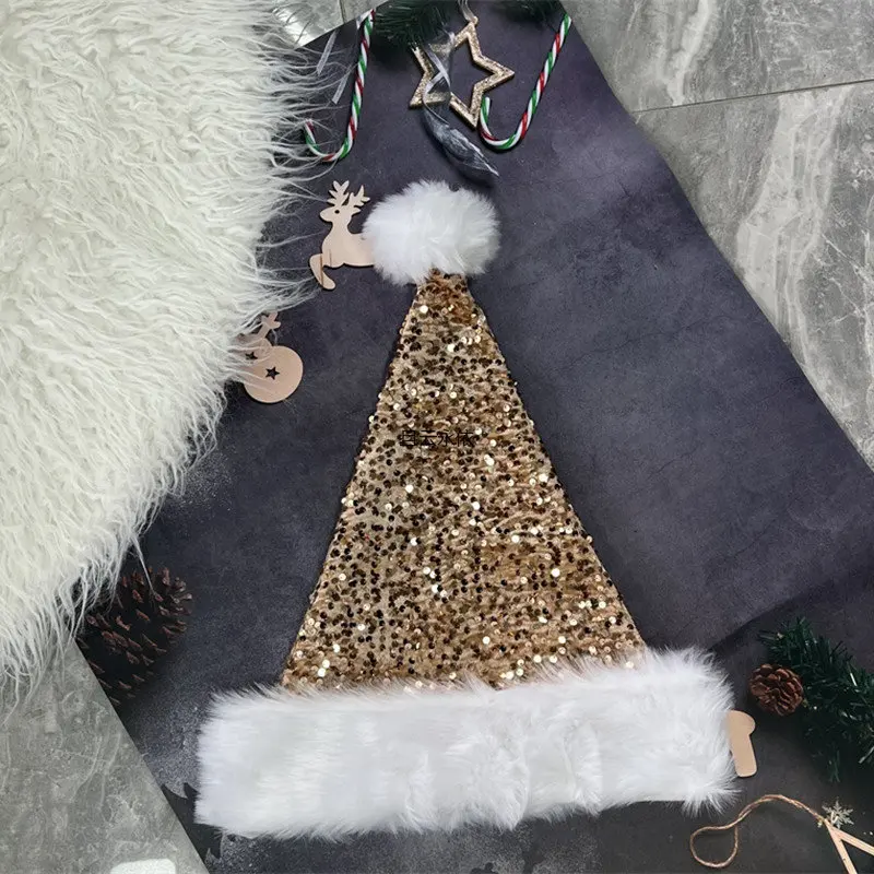 قبعة عيد الميلاد بطبقة مزدوجة مع ترتر كامل، قبعة ملونة، موسعة، ديكور، جديدة، 33 × 45 سم