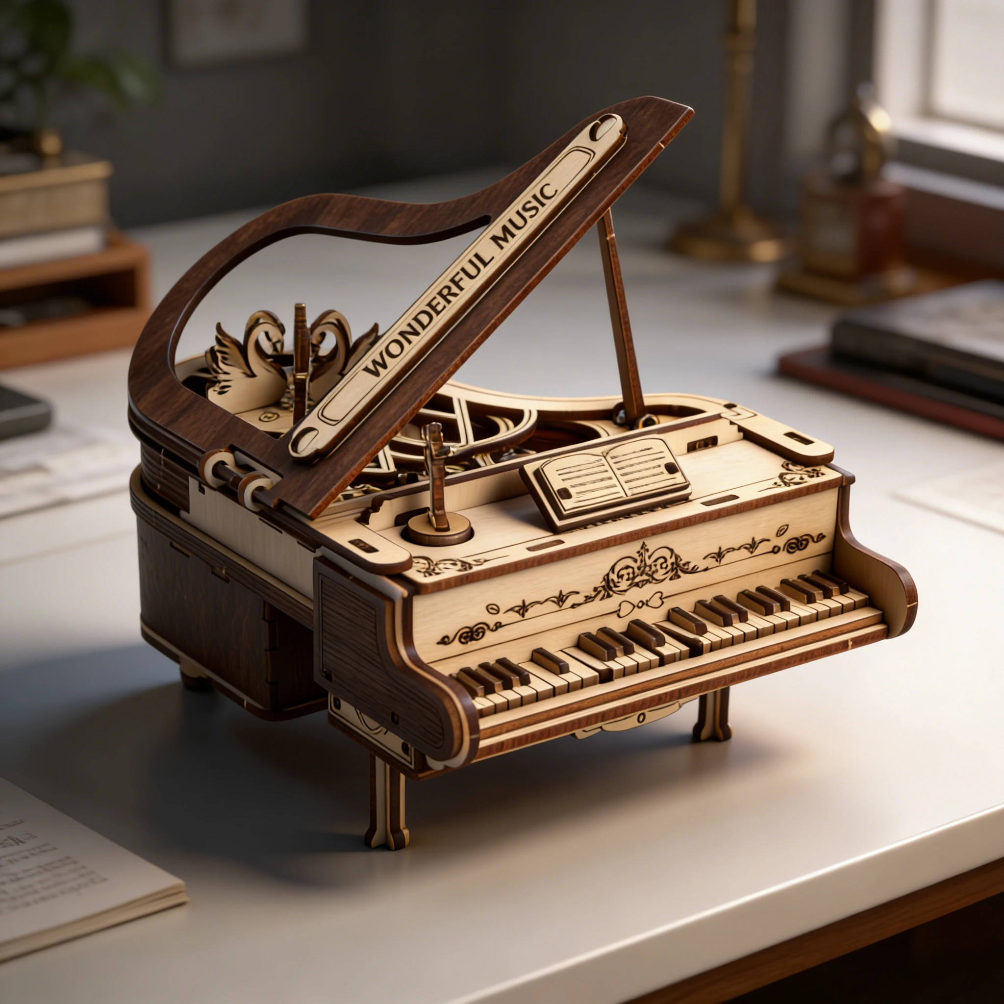 

Wooden piano music box assembly kit, creative musical instrument series wooden model, suitable for gifts and collection.