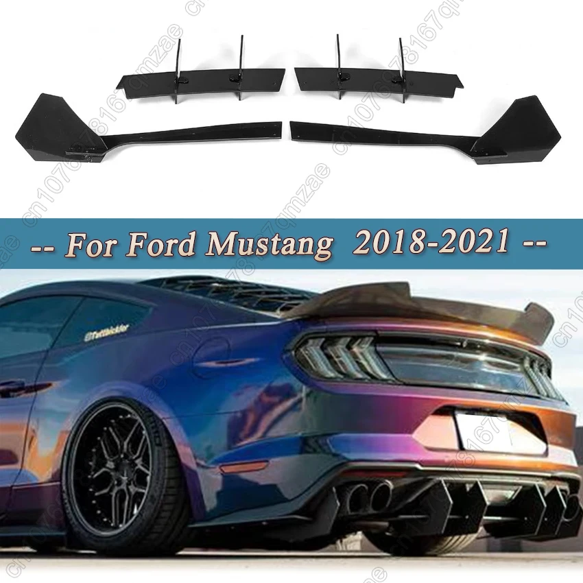 Rear Bumper Lip Diffuser Splitter Lower Canard For Ford Mustang 2018-2021 6 Fins ABS Plastic Black Guard Plate Spoiler Trim