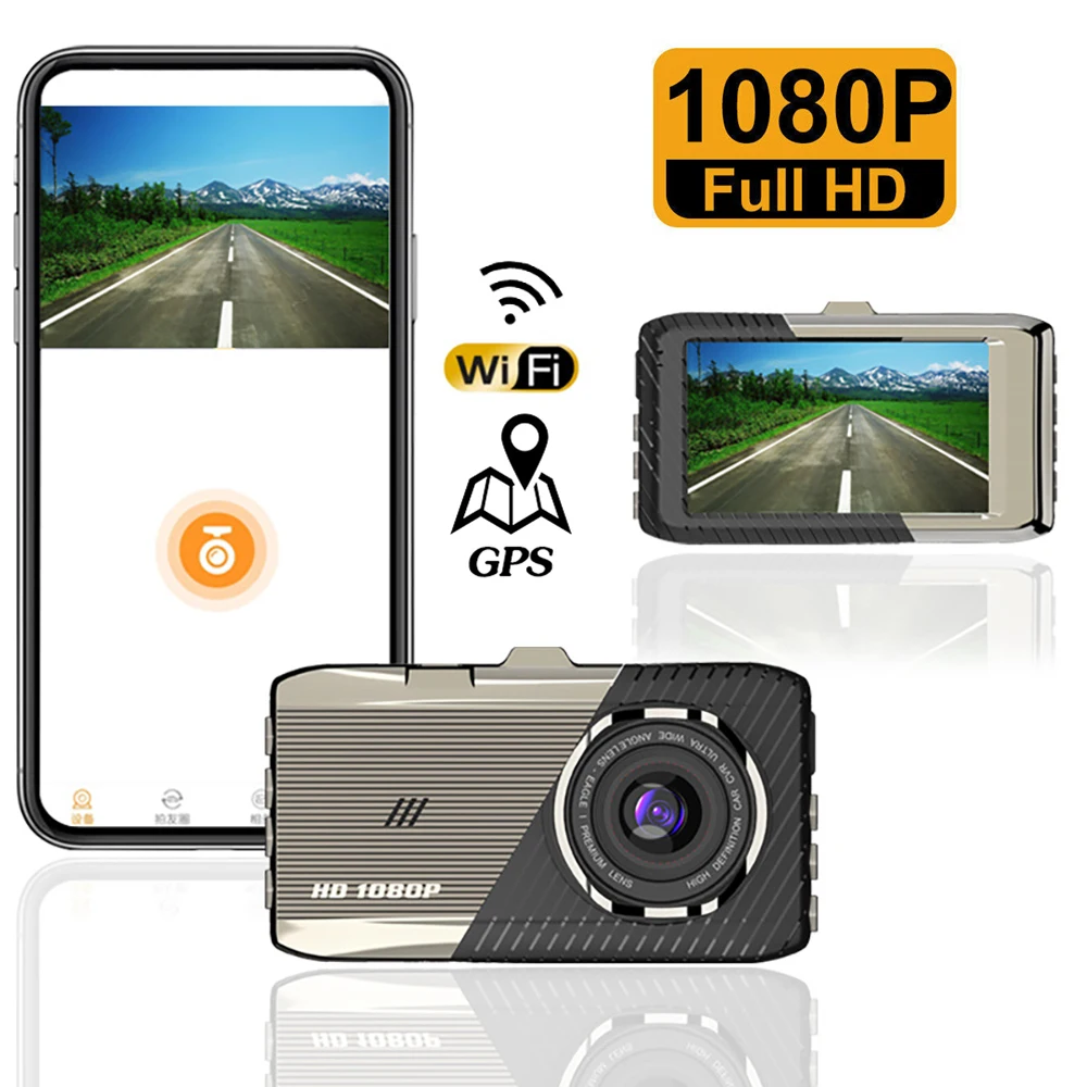 

Dash Cam Front Rear Camera 1080P Full HD Driving Loop Video Recorder GPS WiFi Car DVR Parking Monitor Black Box Auto Dashcam