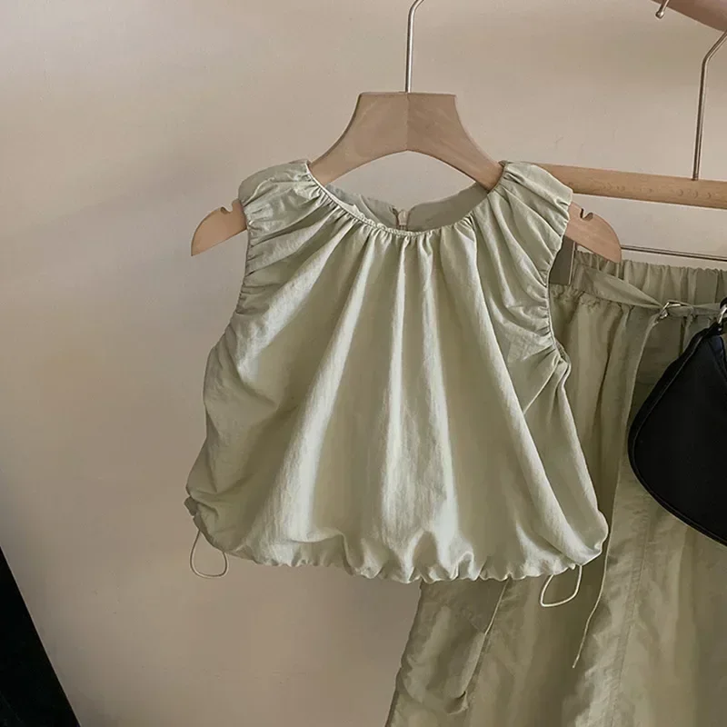 Mädchen Sommer Set neue modische Mädchen Tank Top lässige Arbeit Kleid zweiteilige einfarbige einfache Set Mädchen Kleidung