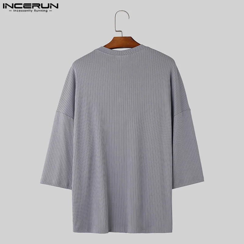 Incerun-camisa listrada masculina de t, estilo coreano, solto, casual, streetwear, secagem rápida, manga curta, s-5xl, novo, 2019