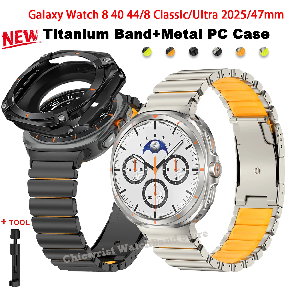 

Case+Band For Samsung Galaxy Watch 8 40 44/Ultra 2025 47mm Rubber Titanium Strap Metal+PC Cover Screen Protector Sport Watchband