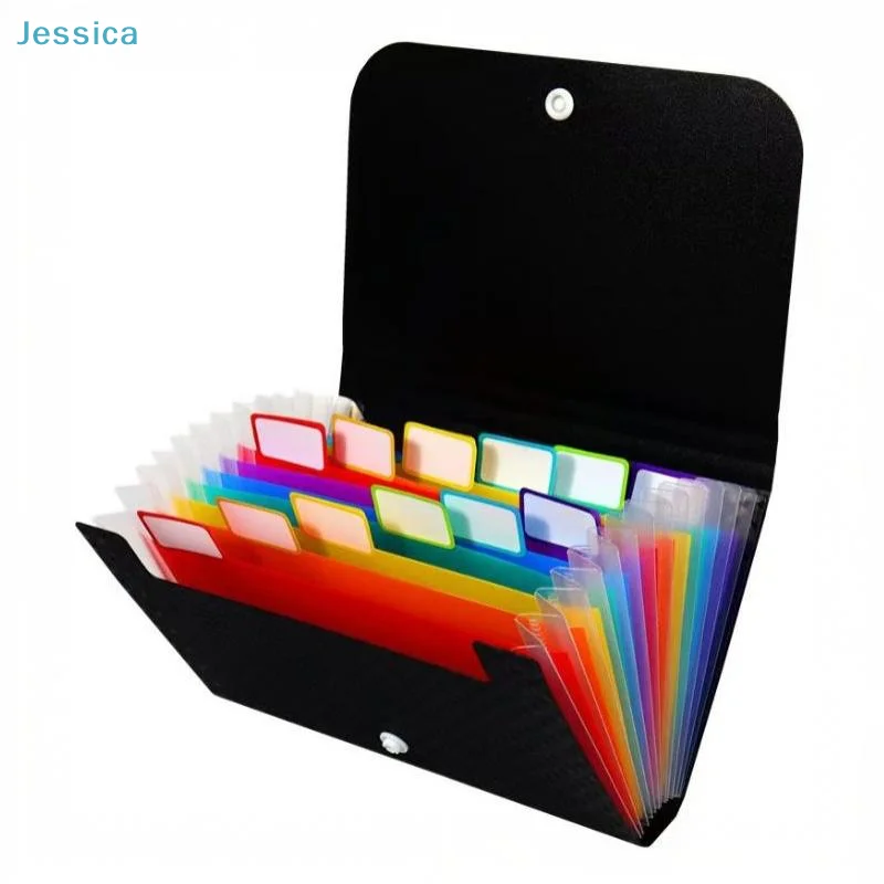 〔S〕13 Pocket Rainbow Expanding File Folder Clear Waterproof Cover Secure Buckle For Office School Document Storage