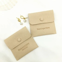 50pcs Microfiber Jewelry Gift Bags Custom Logo Velvet Snap Button Packaging Rings Organizer Pouch Small Business Wedding Favor