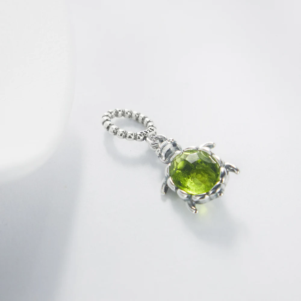 New Sterling Silver Natural Gemstone Turtle Charms Tortoise Pendants Jewelry Making For Classic Bracelet Ladies DIY Gifts