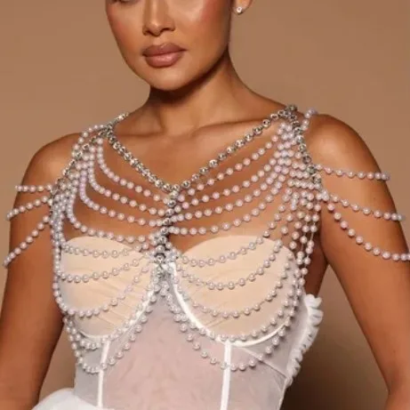 Elegant Beading Multi-layer Vest Tank Halter Tops Bra Cha for Women Party Hollow Out Camis Summer Night Clubwear Breast Chain