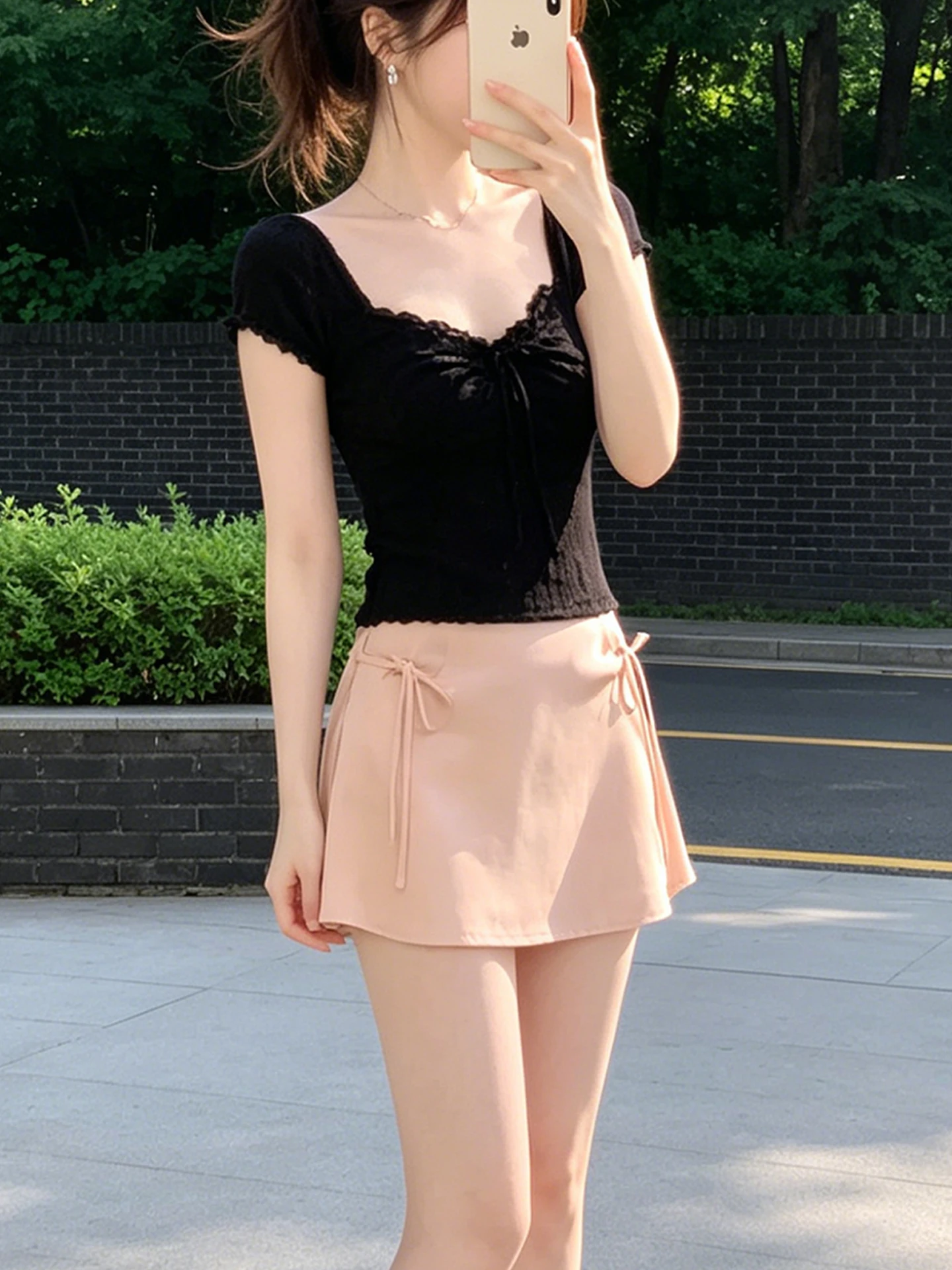 Summer Pure Desire Style Women's Bubble Sleeve T-Shirt Dress Set with  Knot Long Dress Casual Fashion Ensemble