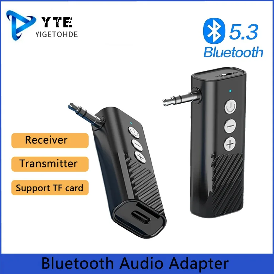 YIGETOHDE 3 IN 1 Wirless Receiver Transmitter Bluetooth 5.3 Support TF Card Transmission With 3.5MM Metal For TV Headphones Car