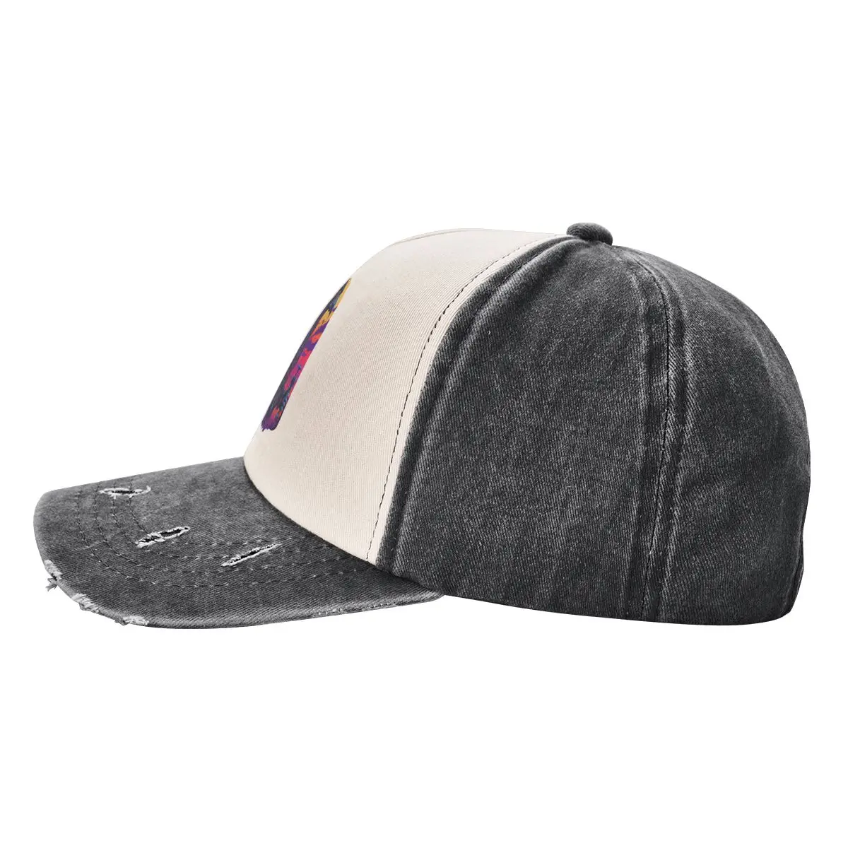 Synthwave Raven Skull Demon Slayer 18 Fishing Sun Cowboy color wash hat Hats Novelty Headdress Sports image 2