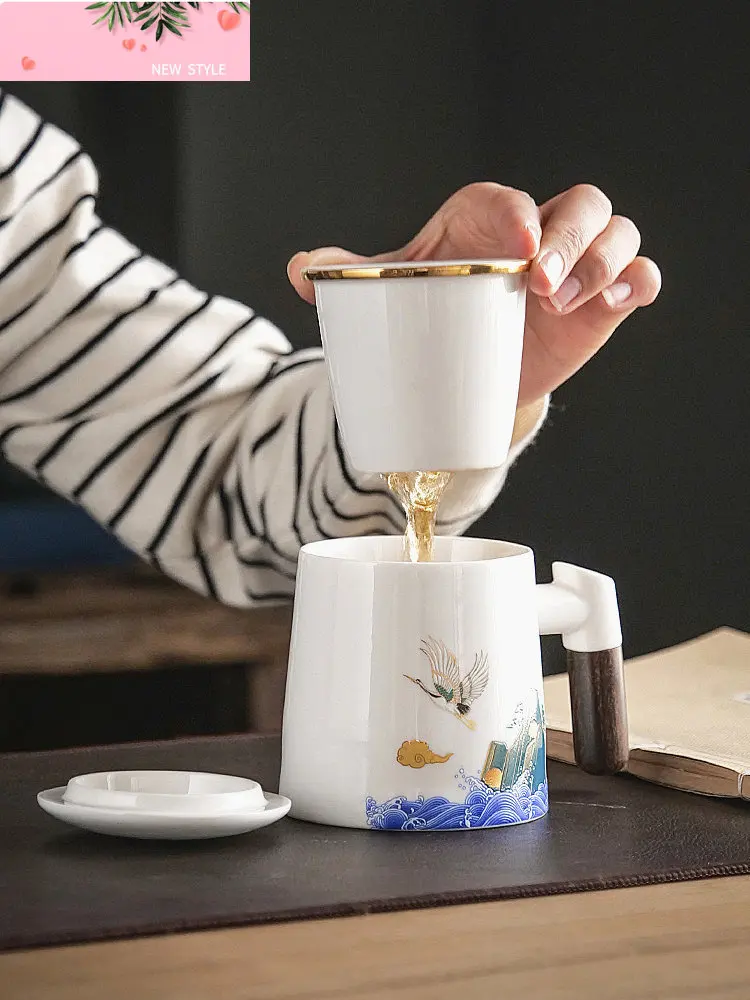 

330ml Japanese Household Ceramic Teacup Tea Water Separation Office Mugs Large Capacity Filter Tea Infuser Personal Tea Cup