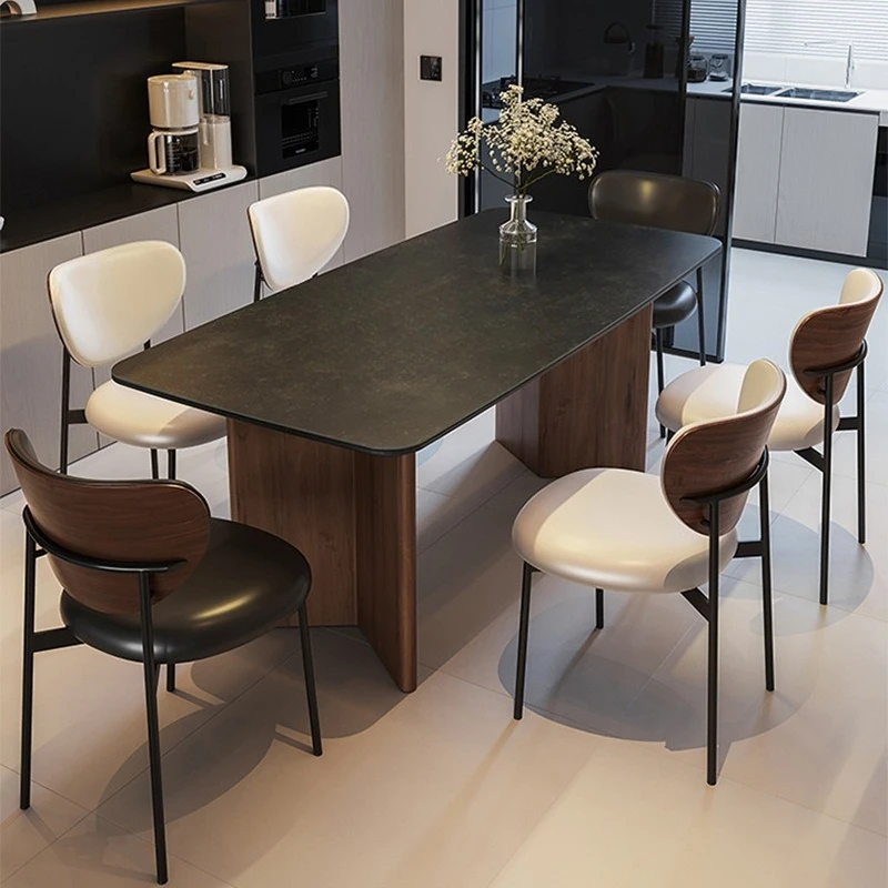 Solid wood walnut slate modern simple dining table Italian minimalist high-end dining table and chair