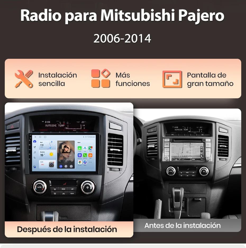 Junsun Radio mit KI-Sprachsteuerung für Mitsubishi Pajero4 V80 V90 2006-2014, kabelloses CarPlay, AndroidAuto, Autoradio 2DIN mit BT, DAB+, GPS, RDS – Detail 3