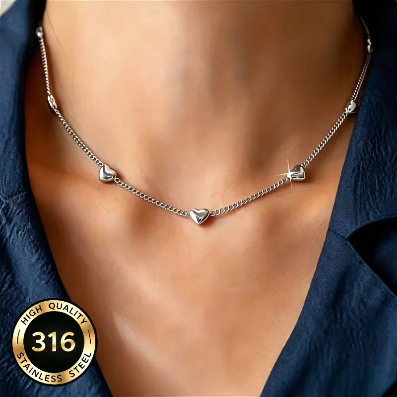 1pcs Sweet Romantic Delicate Heart Charms Chain Necklaces for Woman Stainless Steel Dainty Tiny Love Shape Simple Layering Colar