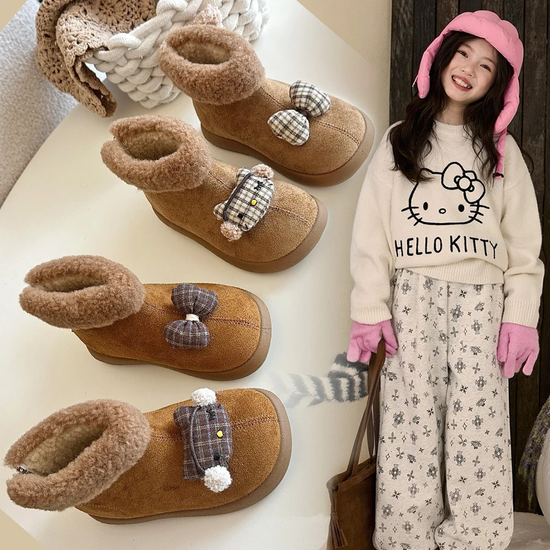 

Children's snow boots 2025 new style girls' winter velvet warm cotton boots cute cartoon anti slip short boots for little girls