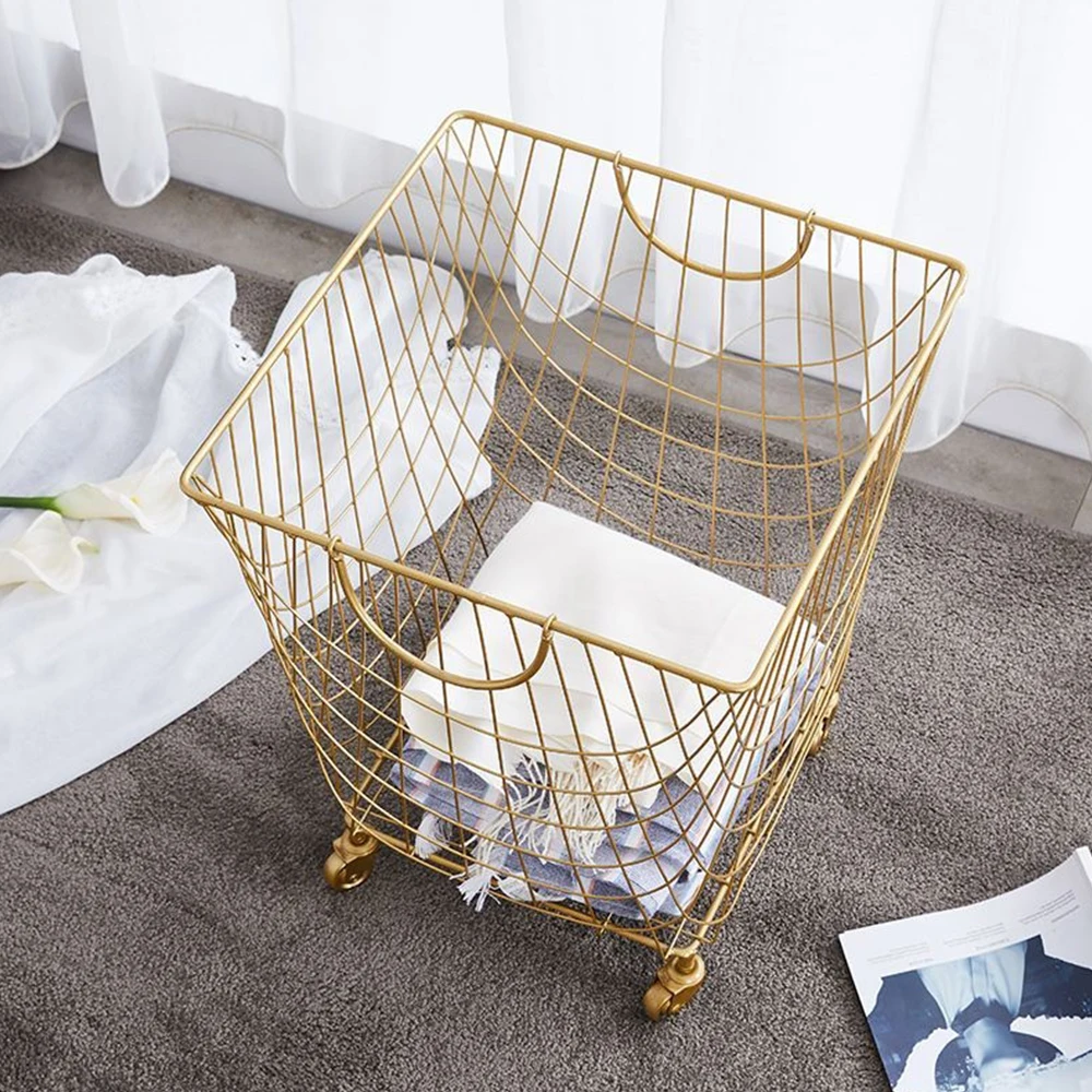 Home Furnishing Metal Wire Laundry Basket Modern Style Dirty Clothes Storage Basket