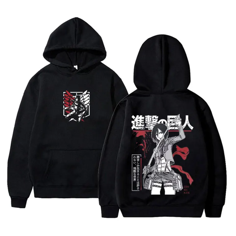 Японское-аниме-attack-on-titan-Худи-с-Микасой-Аккерман-унисекс-флисовая-толстовка-оверсайз-винтажный-уличный-стиль