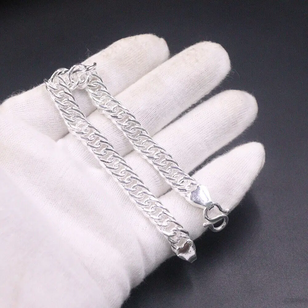 Real 999 Fine Silver Bracelet 10mm Curb Link Chain 7.87inch Stamp on Clasp