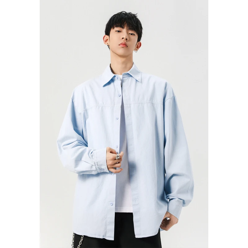 

LAPPSTER 100% Cotton Camping Spring Summer New Linen White Long Sleeved Shirt Korean Business Casual Comfortable Loose Blouson