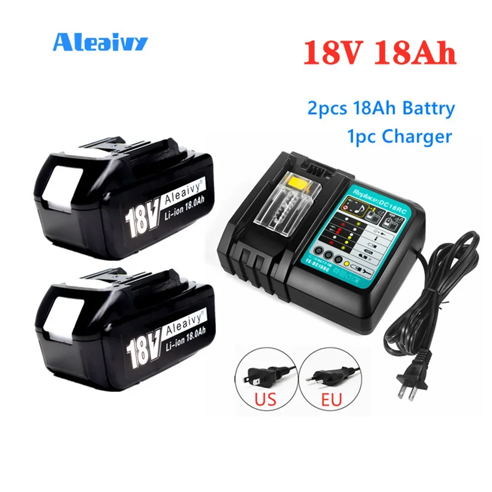 

18V 18Ah battery 18000mAh lithium-ion rechargeable battery, suitable for Makita BL1880 BL1860 BL1830 battery+4A DC18RC charger