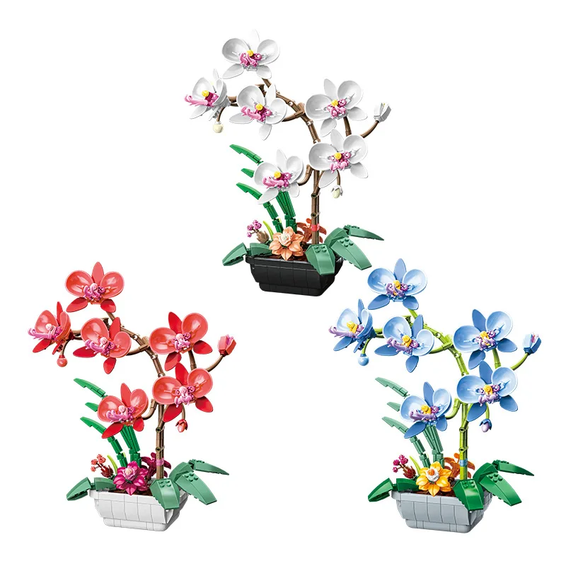 

Bouquet Orchid Flower Succulents Potted Building Blocks Romantic Kit Plant Decor Assembly Bricks Toys For Girl Gifts Adult Child