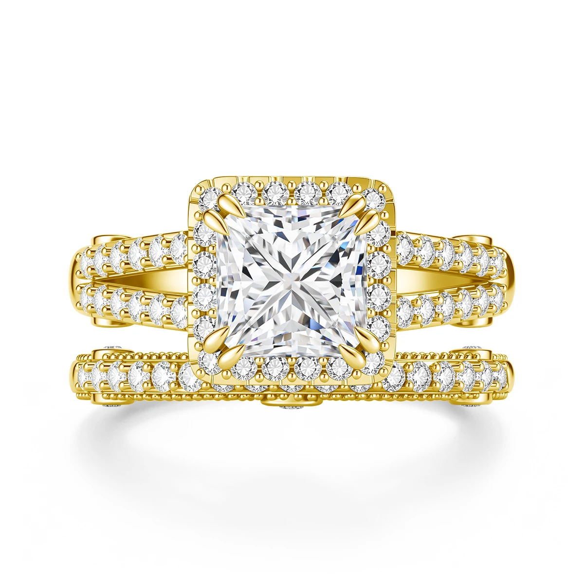 Princess Cut 3ct Missanite Ring Set 14K Gold Filled 2 Pcs Stackable Bridal Ring for Women Luxury Wedding Jewelry