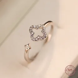 925 Sterling Silber vier blättrige Blumen ringe für Frauen schicke hohle Zirkon öffnung ins Fingerring Hochzeit Luxus schmuck Großhandel