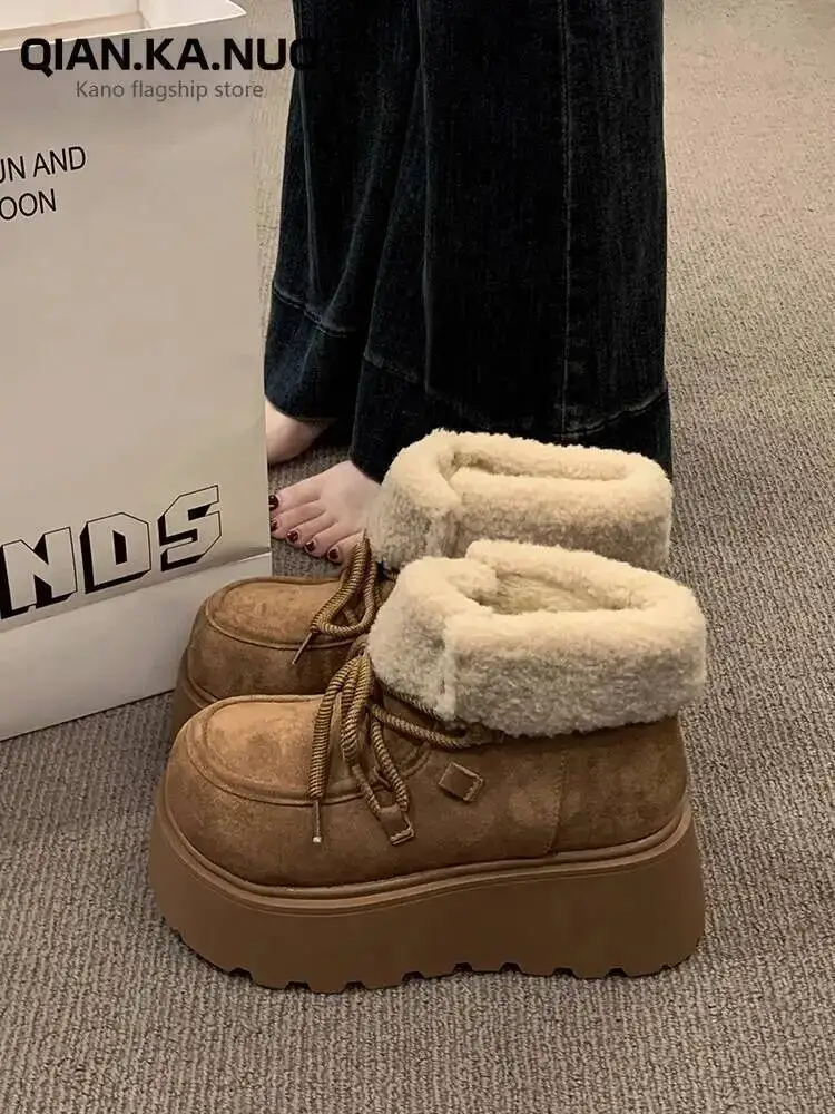 

Retro Short Tube Thick Soled Snow Boots for Women Winter Warmth Cotton Boots Winter Chunky Platform Women Snow Boots