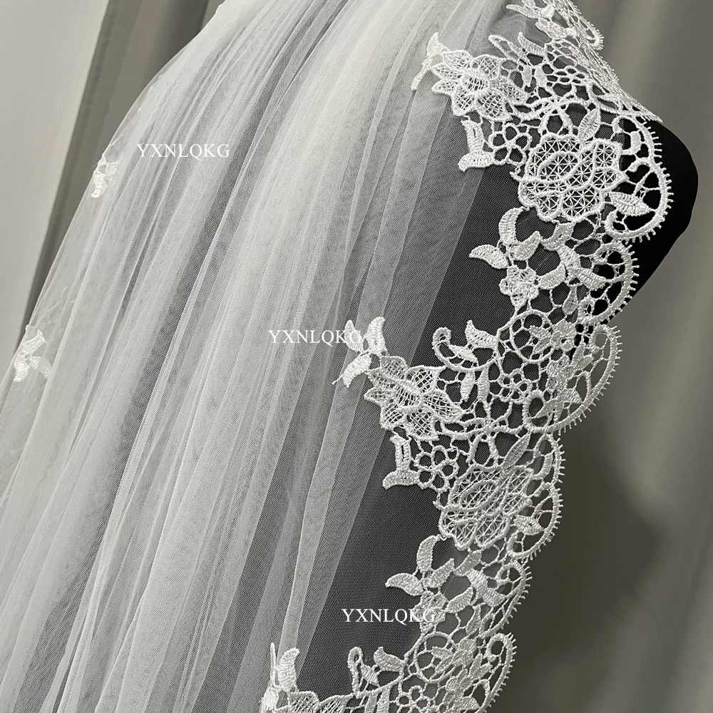 Ivory Bridal Veils Lace Applique Edge Wedding Veils Bridal Accessories Chapel With Comb