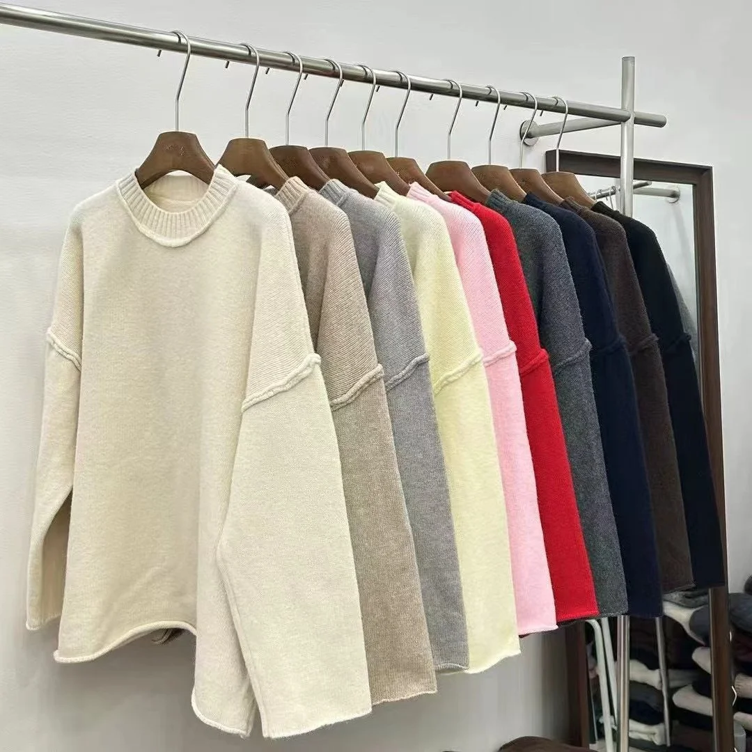 

Simple Loose Large Size Sweater for Women Autumn Winter New Lazy Style Casual Knitwear Thick Coat O-neck Long Sleeve Pullover