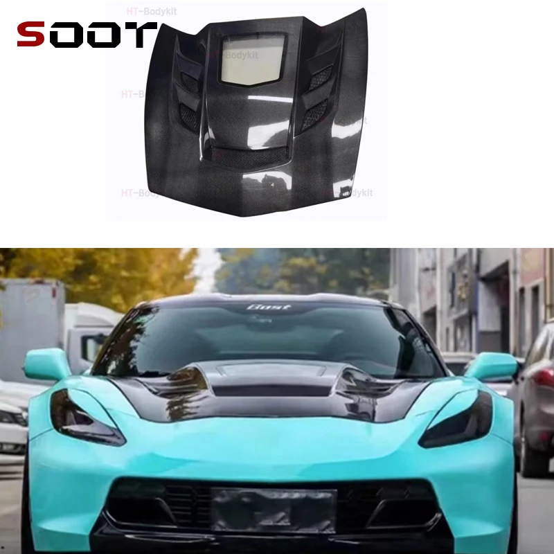 

For Chevy corvette C7 Z06 Carbon Fiber Hood Engine Cover Hood Car Headliner Hood Cover 2014-2019 Car Auto Parts