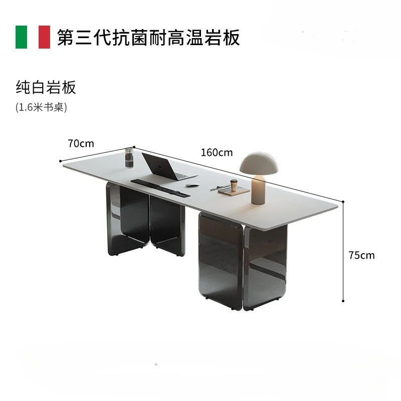 Light luxury rock slab desk, high-end modern simple suspended desk, study desk, Italian mirror computer desk