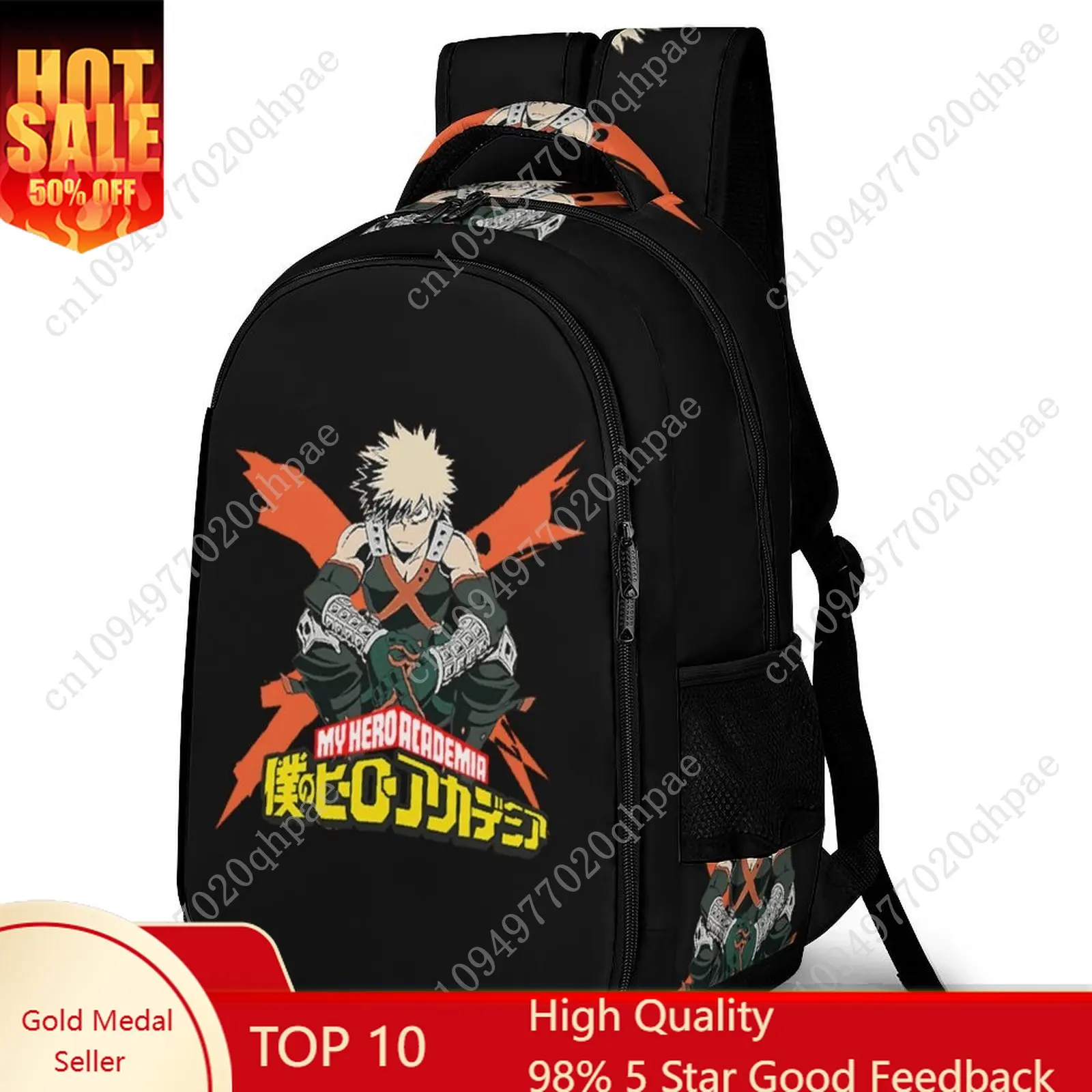

My Hero Academia Bakugo Katsuki Kids School Backpack for Boys Girls Business Capacity Pocket Customizable Personalized Gift