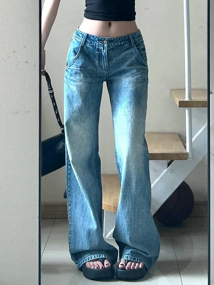 Neue Vintage Gewaschen Distressed Mode Weibliche Breite Bein Hosen Amerikanischen Grund Hohe Taille Lose Beiläufige Gerade Einfache Frauen Jeans