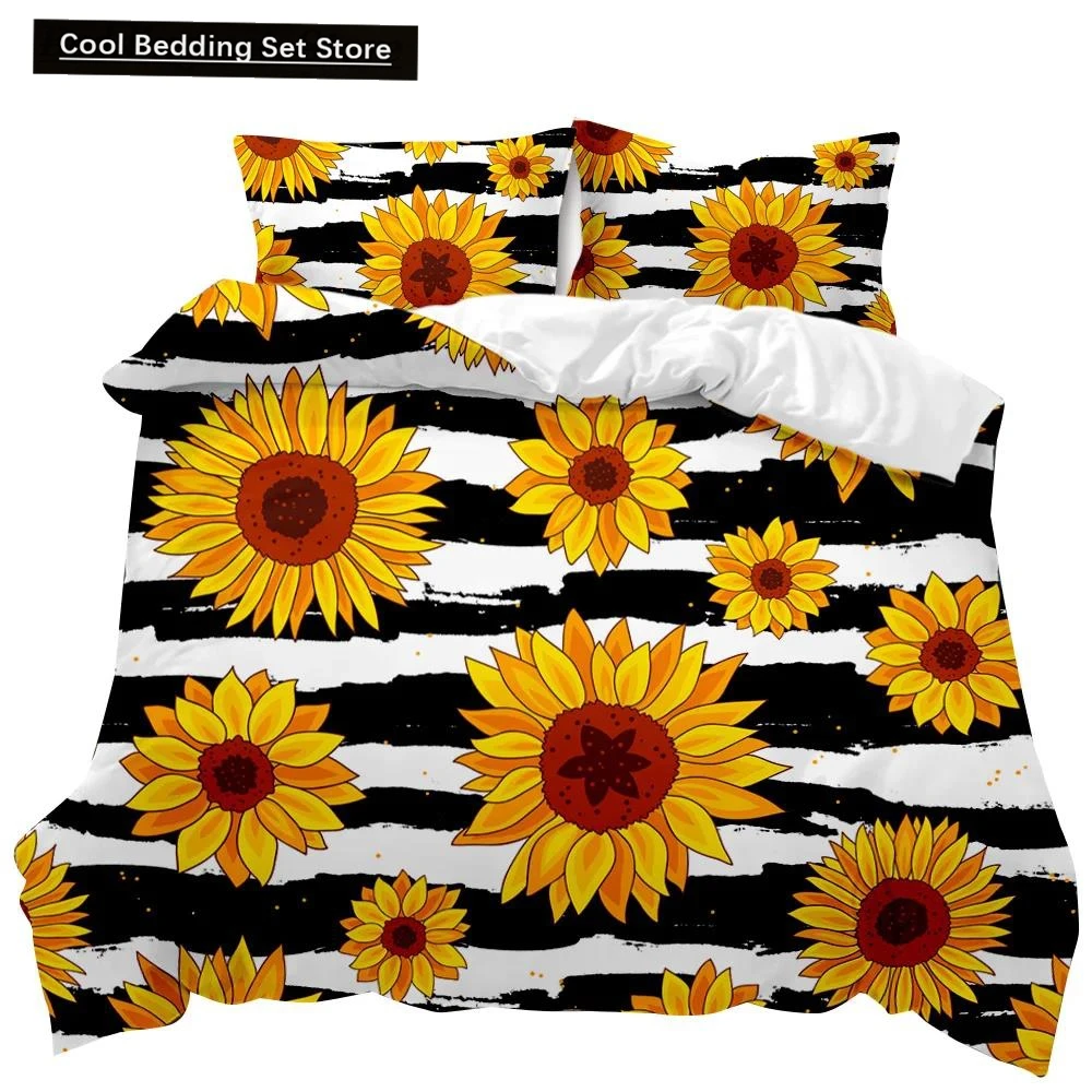 

Sunflower Duvet Cover Set Girly Yellow Floral Print Twin Comforter Cover Women Blossom Flowers Polyester Bedding Set King Size