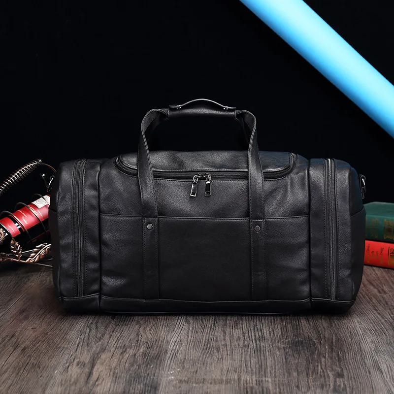 Black boys retro casual fashion fitness PU leather travel bag