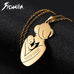 Fishhook Colar de nascimento personalizado do bebê nome personalizado mãe dia criança corrente presente da família para mulheres homem jóias de aço inoxidável