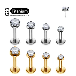 Astm F136 Titanium 2.5/3/4Mm Cz Labret Stud 16G Tragus Helix Kraakbeen Schelp Flatback Oorlel Piercing Lichaam Sieraden