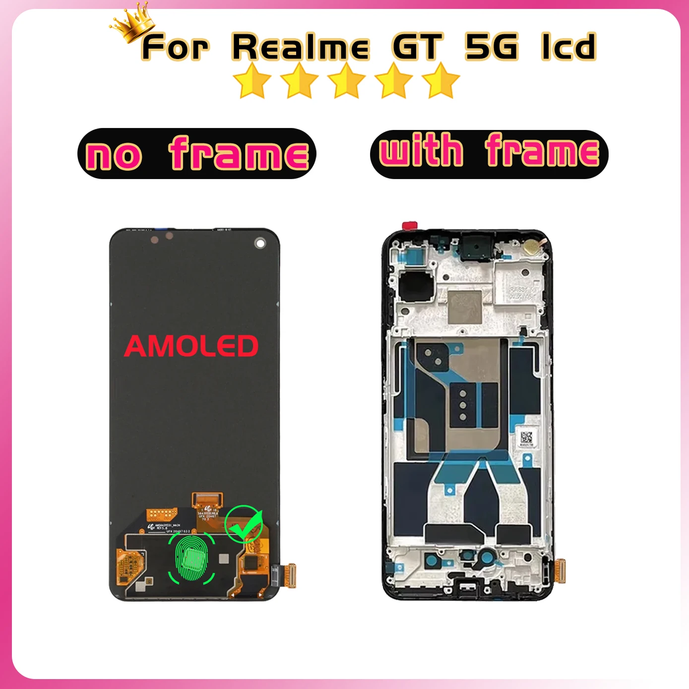 Lcd For OPPO Realme GT 5G LCD RMX2202 LCD Display Screen Touch For Realme GT 5G Replacement With Frame Sensor Digitizer Assembly