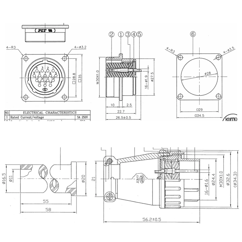 PLS-2816-RF-R PLS-2816-PM X-R APEX 16pin Male Plug Female Socket φ28 Circular Aviation Wire Connector Made in TAIWAN RoHS UL TUV
