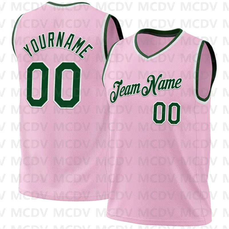 Custom Light Pink Black-Light Blue Authentic Throwback Basketball Jersey 3D Print Team Name Number Sport Clothes Adult Youth