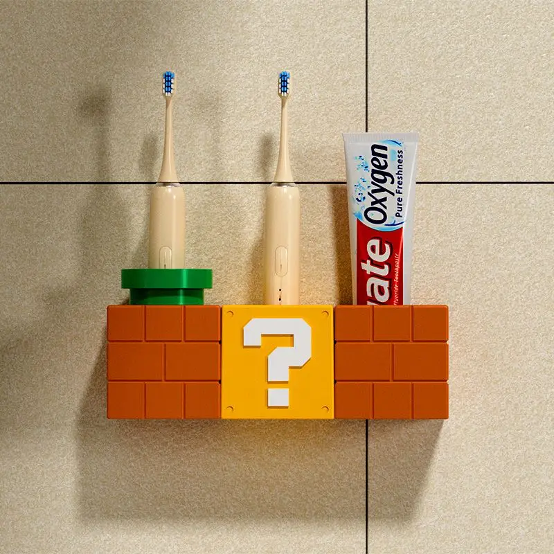 سوبر ماريو الكرتون حامل فرشاة الأسنان أنيمي الإبداعية المنزلية الحائط معجون الأسنان الصرف تخزين فرشاة الأسنان المنظم