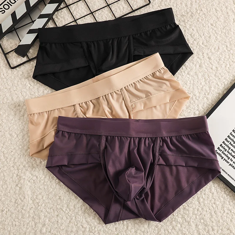 

Men's Briefs Ice Silk Ultra-Thin Underwear Summer Breathable Underpants Push Up Cuecas High Elastic U Convex Pouch Lingerie