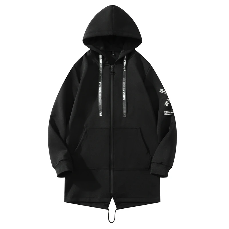 

2026 Spring Autumn Army Green Windbreaker Fashion Men Mid-length Casual Hooded Coa Full Zip Up Hooded Overcoat Male Clothes