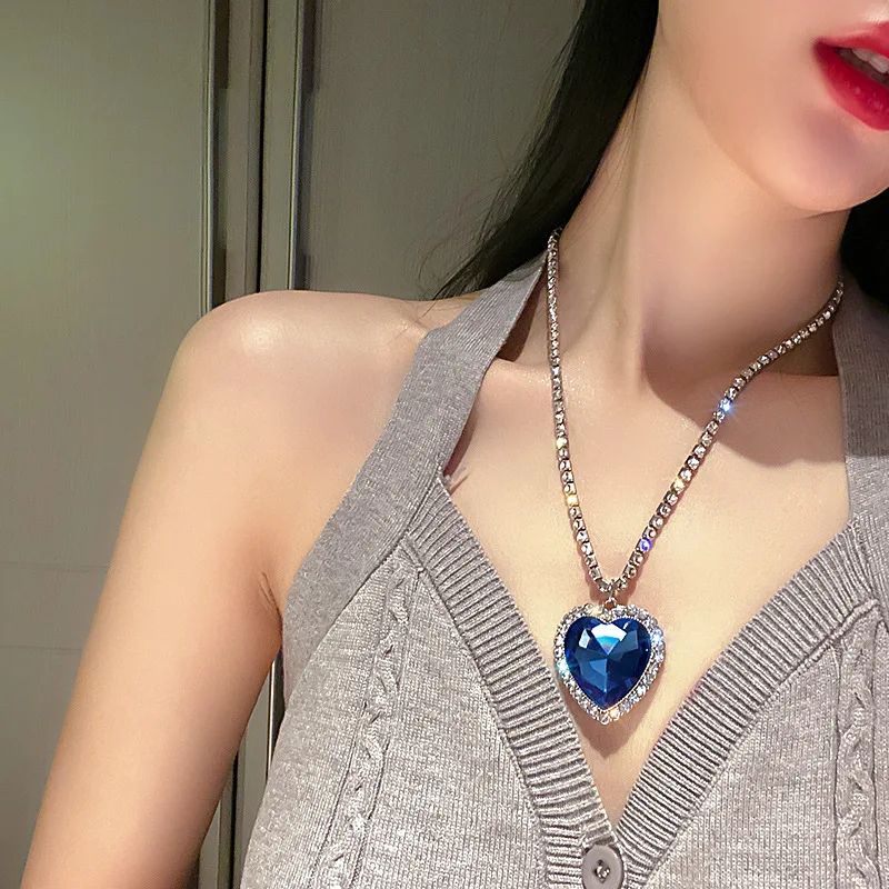 Titanic Heart of The Ocean Blue Heart Pendant Necklace Women Jewelry Set